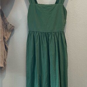 Uniqlo Green Sleeveless Square Neck Linen Blend Sundress